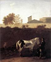 Karel Dujardin - Italian Landscape with Herdsman and a Piebald Horse